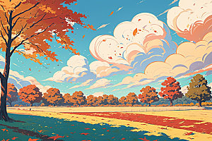 秋季树林金色插画