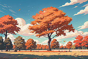秋季高清树林插画