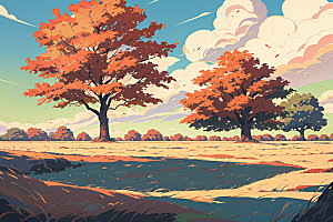 秋季自然旷野插画