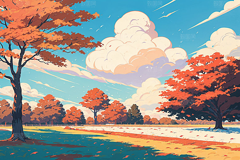 秋季秋景秋色插画