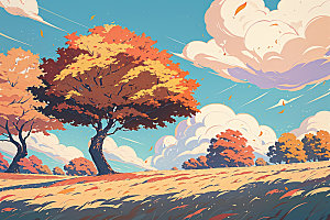 秋季自然秋景插画