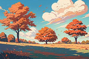 秋季旷野秋景插画