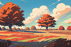 秋季旷野自然插画