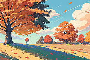 秋季秋天树林插画