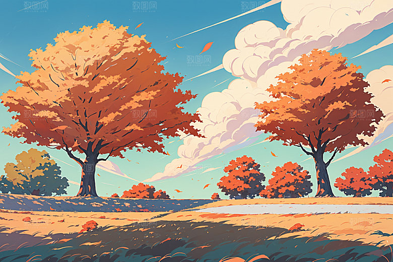 秋季秋天秋景插画