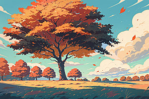 秋季金色旷野插画