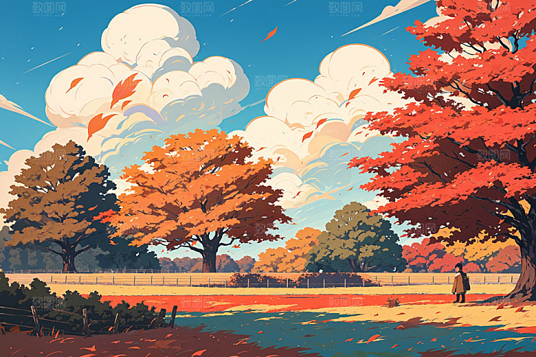 秋季高清秋景插画