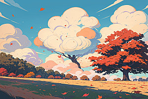 秋季自然秋色插画
