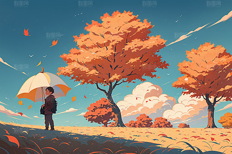 秋季高清秋色插画
