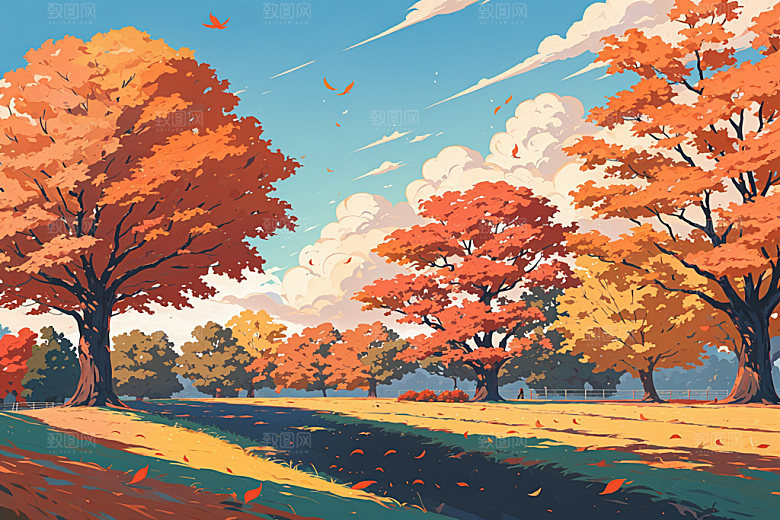 秋季秋景秋天插画