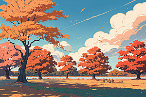 秋季金色树林插画
