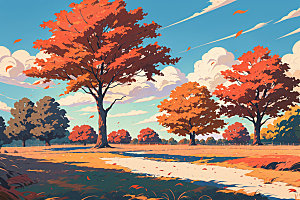 秋季秋色树林插画