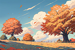 秋季秋天树林插画