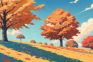 秋季树林自然插画