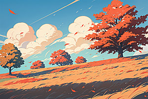 秋季自然树林插画
