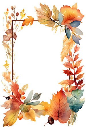 秋季植物插画暖色调边框