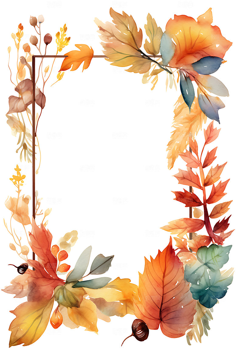秋季植物插画暖色调边框