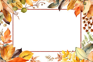 秋季植物暖色调插画边框