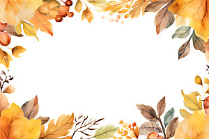 秋季植物水彩手绘边框