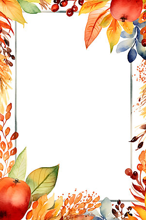 秋季植物明亮插画边框