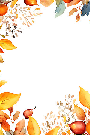 秋季植物水彩明亮边框