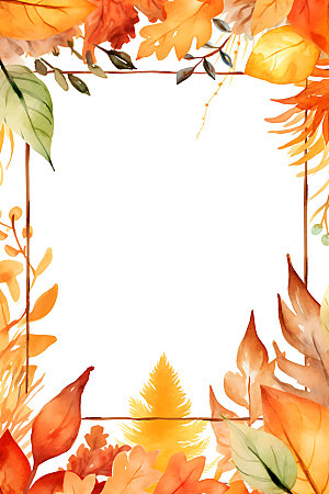秋季植物明亮插画边框