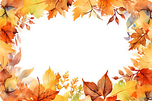 秋季植物手绘暖色调边框