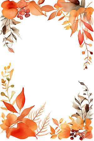 秋季植物手绘暖色调边框