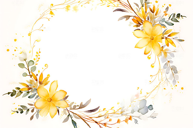 秋季植物插画水彩边框