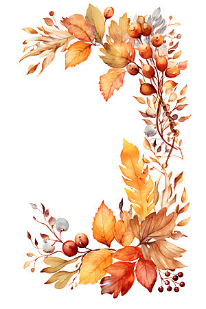 秋季植物花卉水彩边框