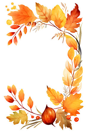 秋季植物暖色调水彩边框