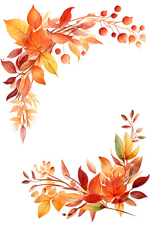秋季植物插画明亮边框