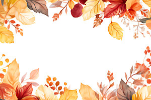 秋季植物插画暖色调边框