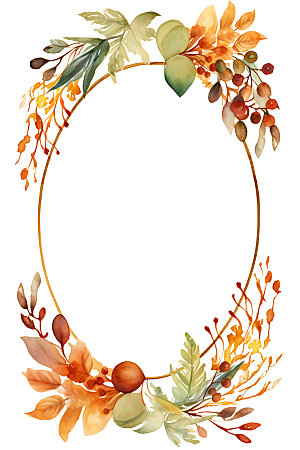 秋季植物手绘水彩边框