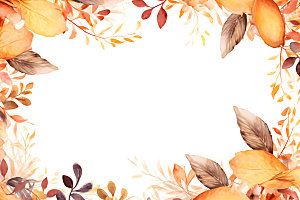 秋季植物手绘水彩边框