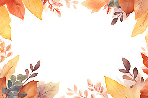 秋季植物水彩花卉边框