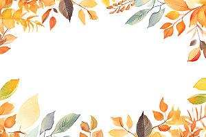 秋季植物插画水彩边框