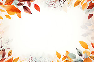 秋季植物插画手绘边框