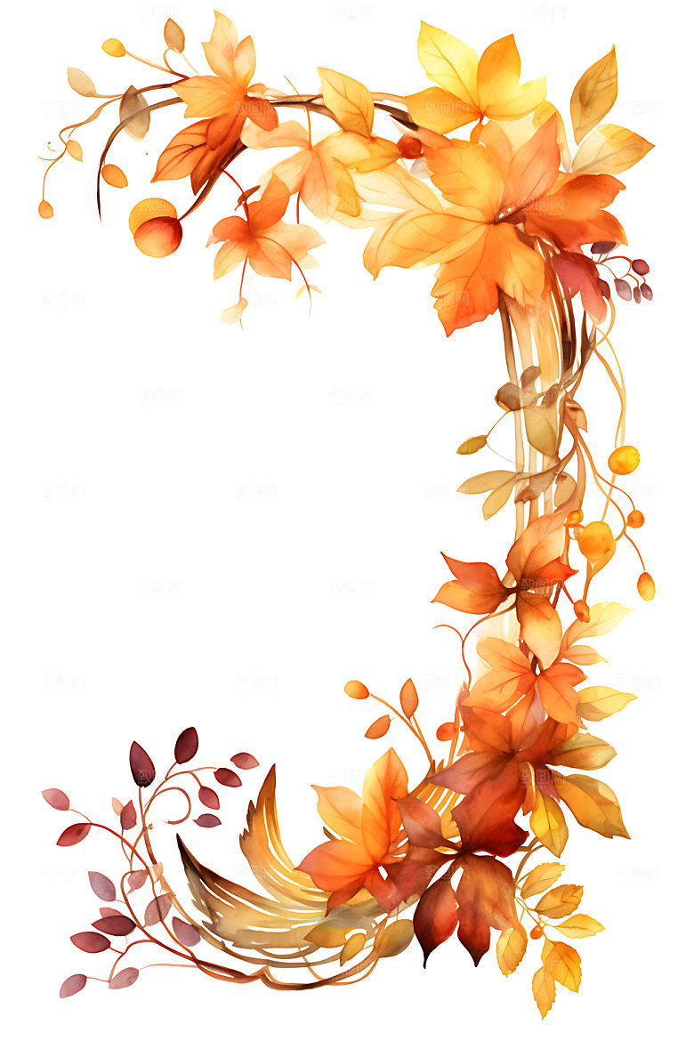 秋季植物插画水彩边框