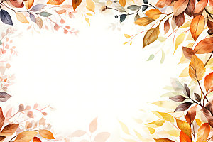 秋季植物明亮水彩边框