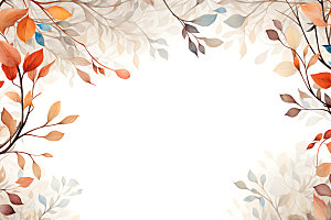 秋季植物插画水彩边框
