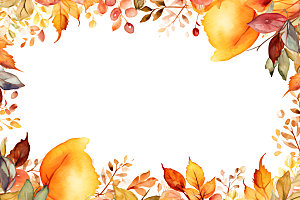 秋季植物水彩明亮边框