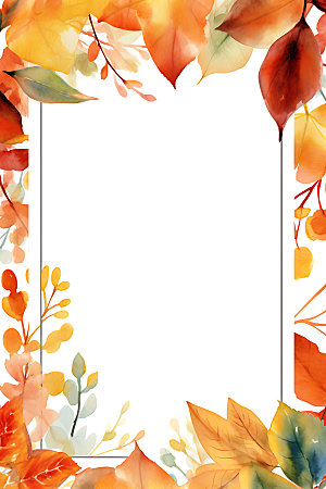 秋季植物手绘明亮边框