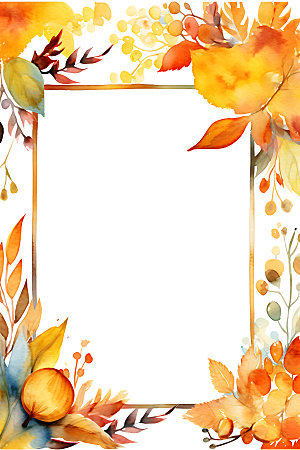 秋季植物暖色调水彩边框