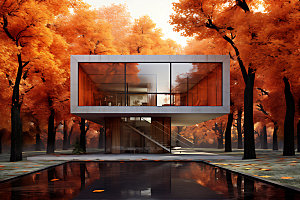 建筑秋色环境景色效果图