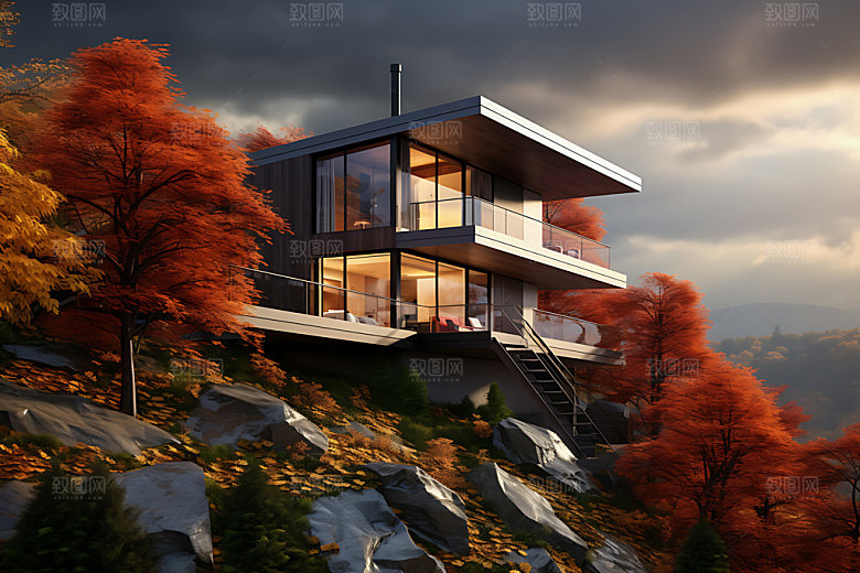 建筑秋色环境秋天效果图