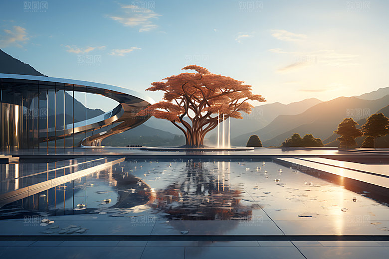 建筑秋色环境景色效果图