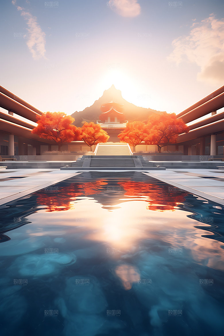 建筑秋色景色地产效果图