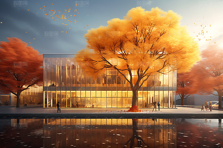 建筑秋色秋天自然效果图