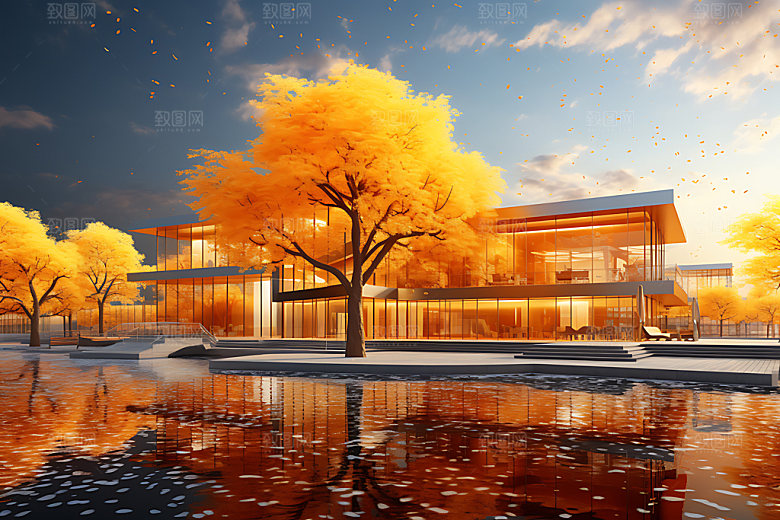 建筑秋色环境楼盘效果图